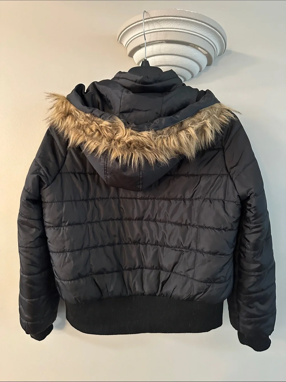 J2 Black Quilted Puffer Jacket with faux fur Hood